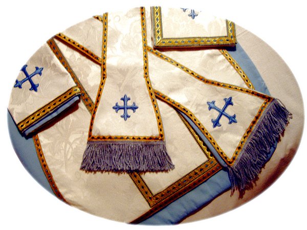 White Roman Set, Trimmed in Blue/Gold, with Blue Greek Crosses